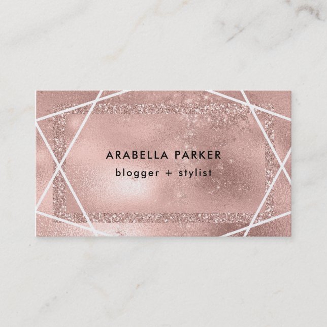 Faux Rose Gold Glitter Look Geometric Business Card (Front)
