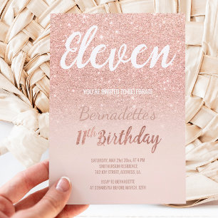 Faux rose gold glitter ombre eleven Birthday Invitation