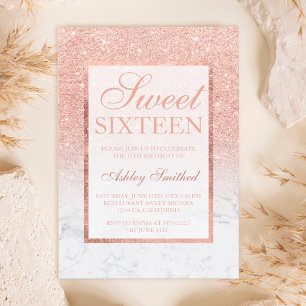 Faux rose gold glitter ombre marble chic Sweet 16 Invitation