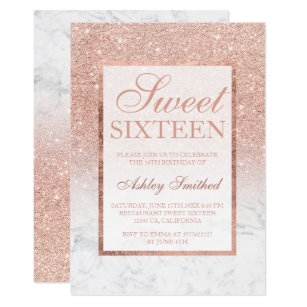 Faux rose gold glitter ombre marble chic Sweet 16 Invitation