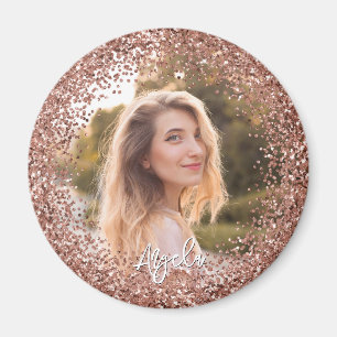 Faux Rose Gold Glitter Photo Magnet