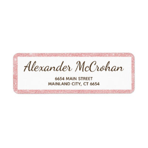 Faux Rose Gold Glitter Pink Foil Return Address Label