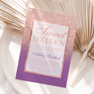 Faux rose gold glitter purple chic Sweet 16 Invitation