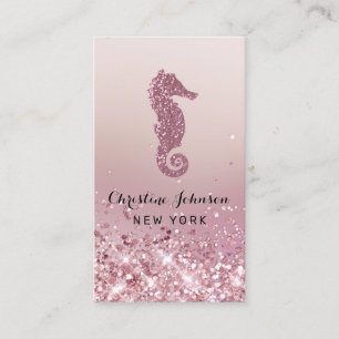 •faux rose gold glitter seahorse logo business card