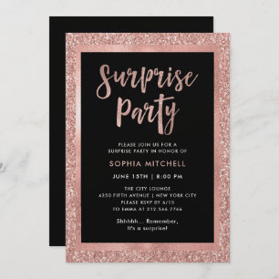 Faux Rose Gold Glitter Surprise Party Invitation