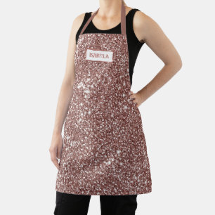 Faux Rose Gold Glitter Texture Look & Custom Name Apron