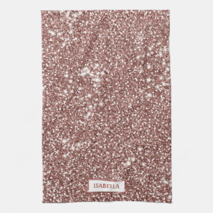 Faux Rose Gold Glitter Texture Look & Custom Name Tea Towel