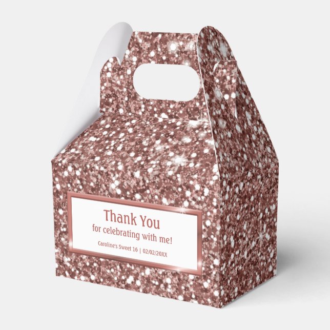 Faux Rose Gold Glitter Texture Look & Custom Text Favour Box (Front Side)