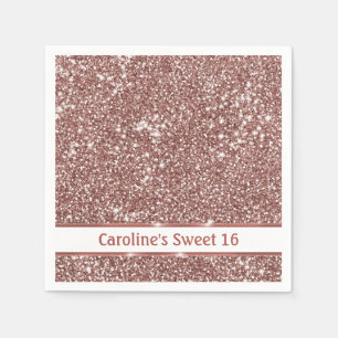 Faux Rose Gold Glitter Texture Look & Custom Text Napkin