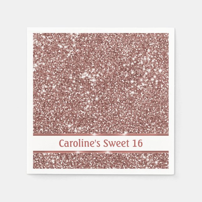 Faux Rose Gold Glitter Texture Look & Custom Text Napkin (Front)