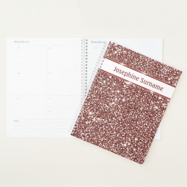 Faux Rose Gold Glitter Texture Look & Custom Text Planner (Display)