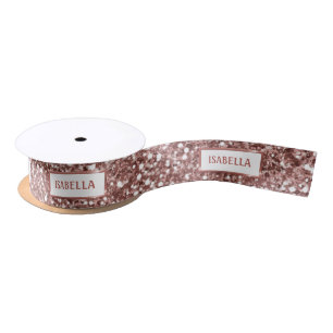 Faux Rose Gold Glitter Texture Look & Custom Text Satin Ribbon