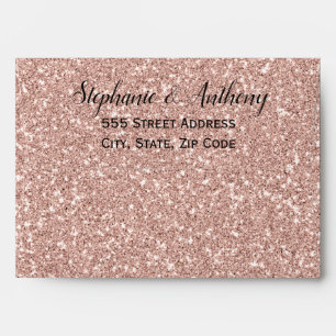 Faux Rose Gold Glitter Wedding Envelope
