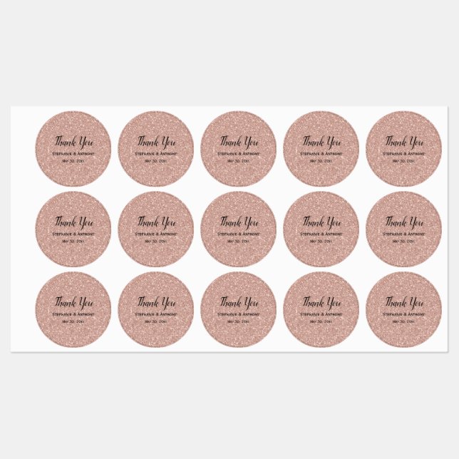 Faux Rose Gold Glitter Wedding Thank You (Sheet)