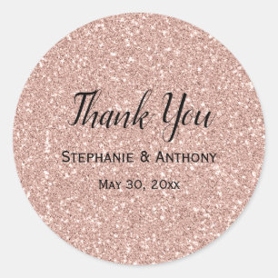 Faux Rose Gold Glitter Wedding Thank You Classic Round Sticker