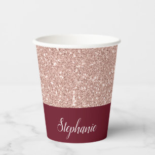 Faux Rose Gold Glitter with Burgundy Paper Cups