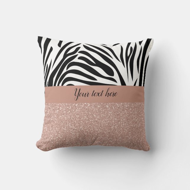 Faux Rose Gold Glitter with Zebra Print    Cushion (Front)