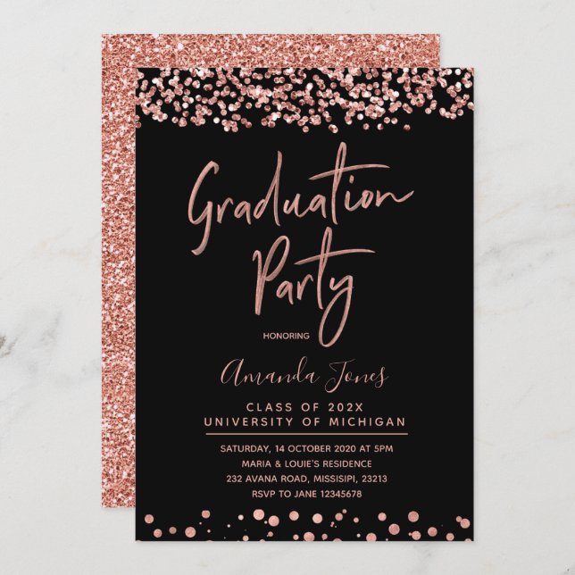 FAUX ROSE GOLD Graduation Party Invitation (Front/Back)