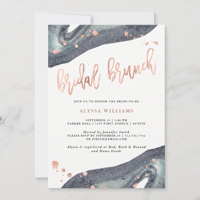 Faux Rose Gold | Grey Geode Bridal Brunch Invitation (Front)