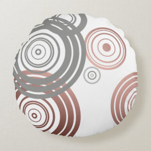 faux rose gold grey geometric circles pattern round cushion