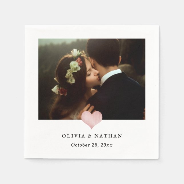 Faux Rose Gold Heart | Chic Photo Wedding Napkin (Front)