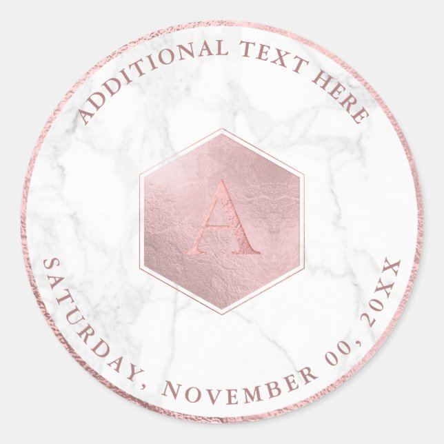 Faux Rose Gold Honeycomb, Monogram A-Z Classic Round Sticker (Front)