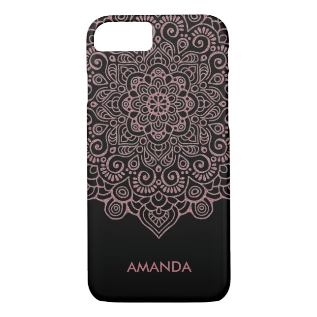 Faux Rose Gold Intricate Lace Mandala black Case-Mate iPhone Case (Back)