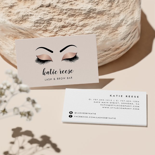 Faux Rose Gold Lashes & Brows Beauty Business Card (Creator Uploaded)