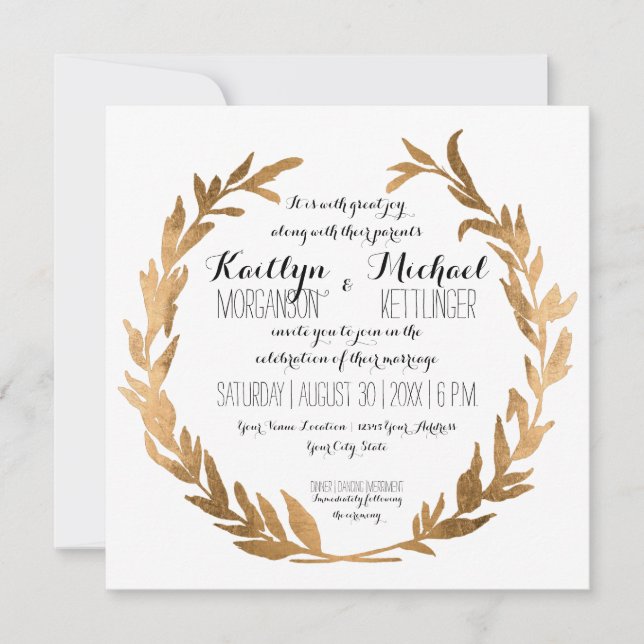 Faux Rose Gold Laurel Wreath Olive Leaf Square Invitation (Front)