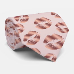 Faux Rose Gold Lips Pattern Funny Neck Tie