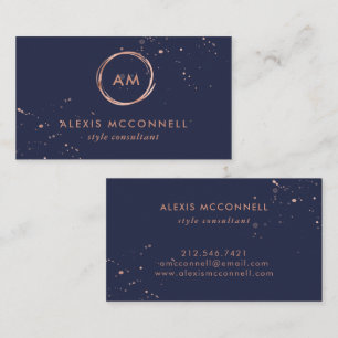 Faux Rose Gold Look on Midnight Blue   Circle Business Card
