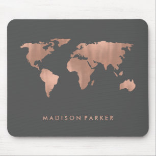 Faux Rose Gold Map of the Continents Mouse Pad