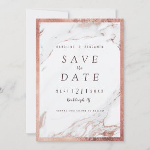 Faux rose gold marble luxury modern save the date