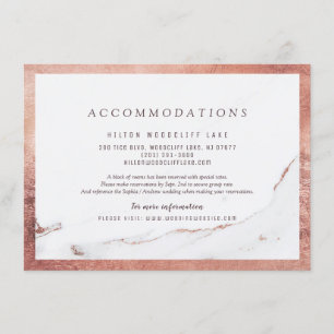 Faux rose gold marble modern wedding accommodation enclosure card