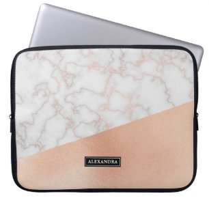 Faux Rose Gold & Marble Personalised Laptop Sleeve