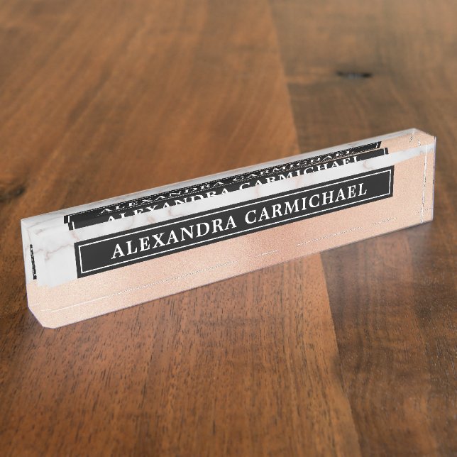 Faux Rose Gold Marble Professional Desk Name Plate (Side)
