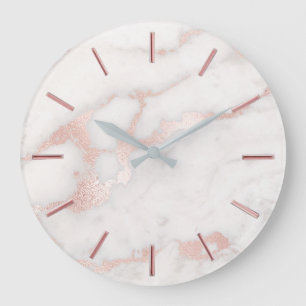 faux rose gold marble stone design large clock
