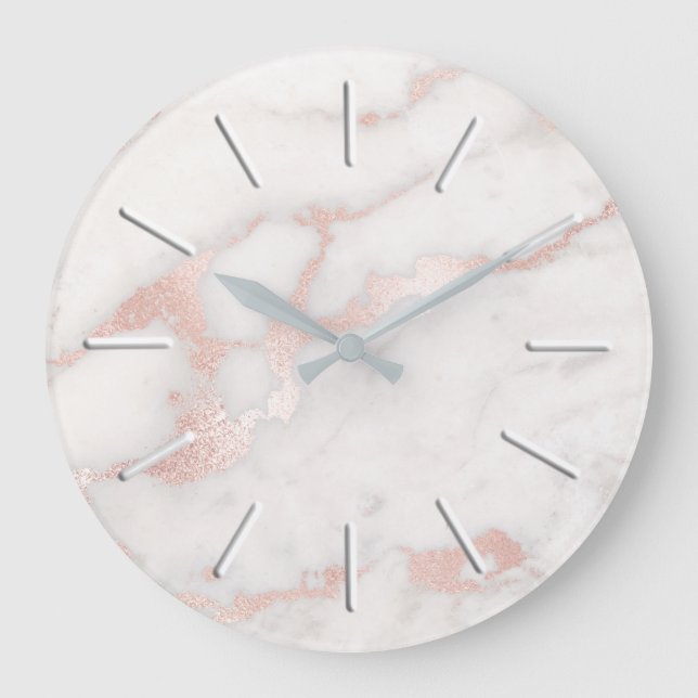 faux rose gold marble stone large clock (Front)