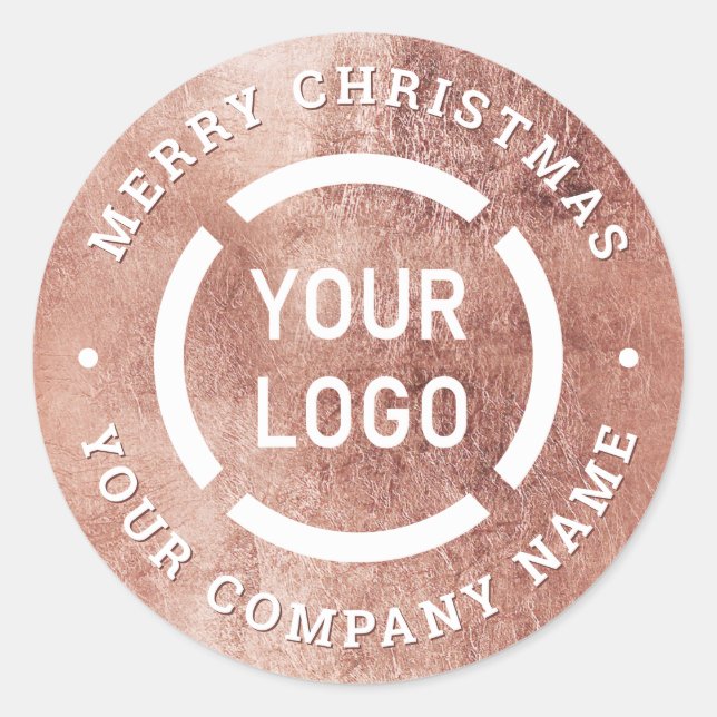 Faux Rose gold Merry Christmas Company Logo Classic Round Sticker (Front)