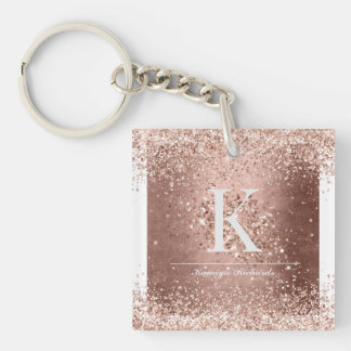 Faux Rose Gold Monogram and Name Key Chain