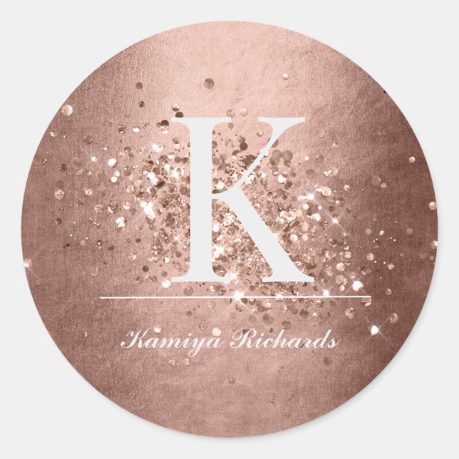 Faux Rose Gold Monogram and Name Sticker (Front)