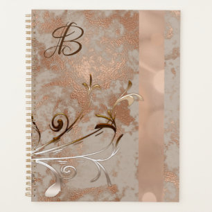 Faux Rose Gold Monogram Floral Swirl Planner