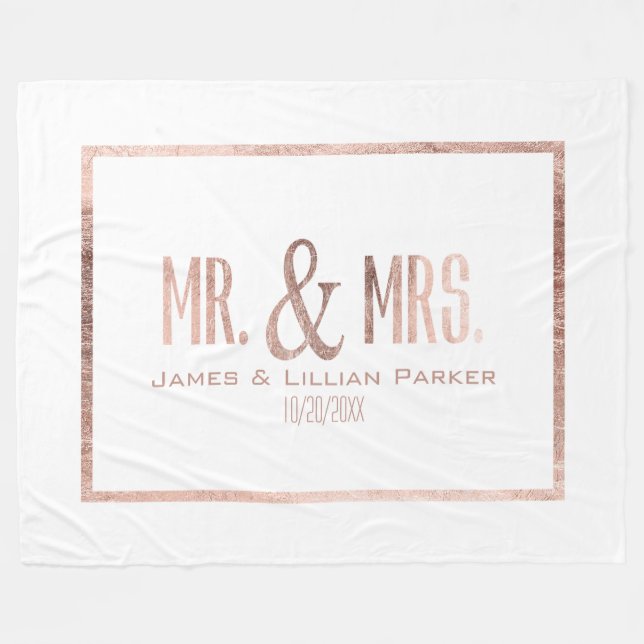 Faux Rose Gold Mr. and Mrs. Monogram Wedding Fleece Blanket (Front (Horizontal))