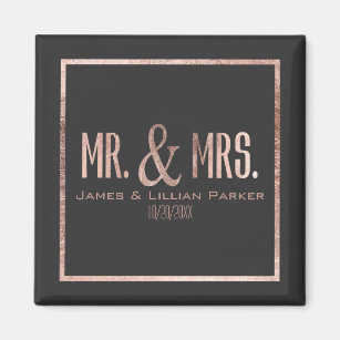 Faux Rose Gold Mr. and Mrs. Monogram Wedding Magnet