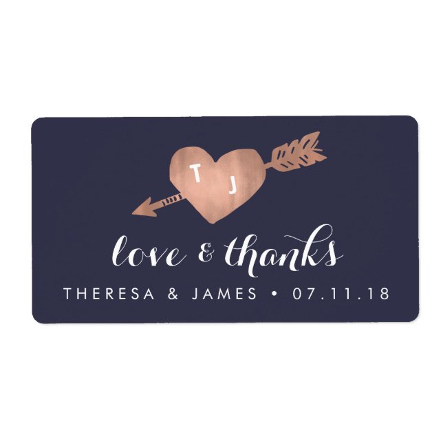 Faux Rose Gold & Navy Wedding Favour Labels (Front)