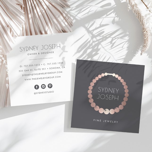 Faux Rose Gold Necklace Logo | Jewellery Design Square Business Card (Creator Uploaded)