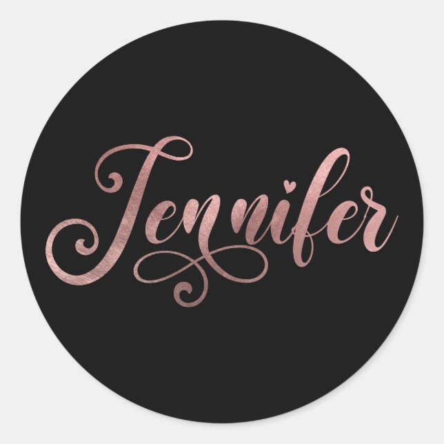 Faux Rose Gold Ombre Foil Decorative Jennifer Classic Round Sticker (Front)