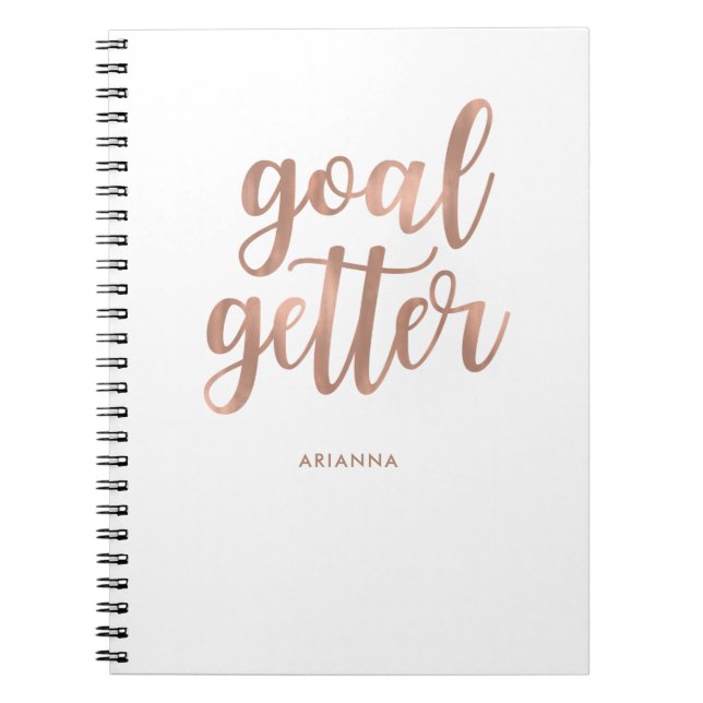 Faux Rose Gold on White | Goal Getter Notebook (Front)