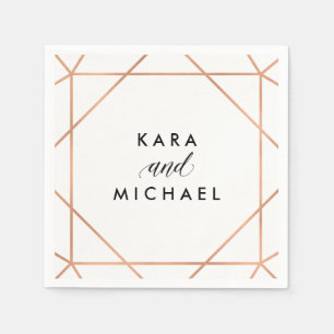 Faux Rose Gold on White Modern Geometric Wedding Napkin