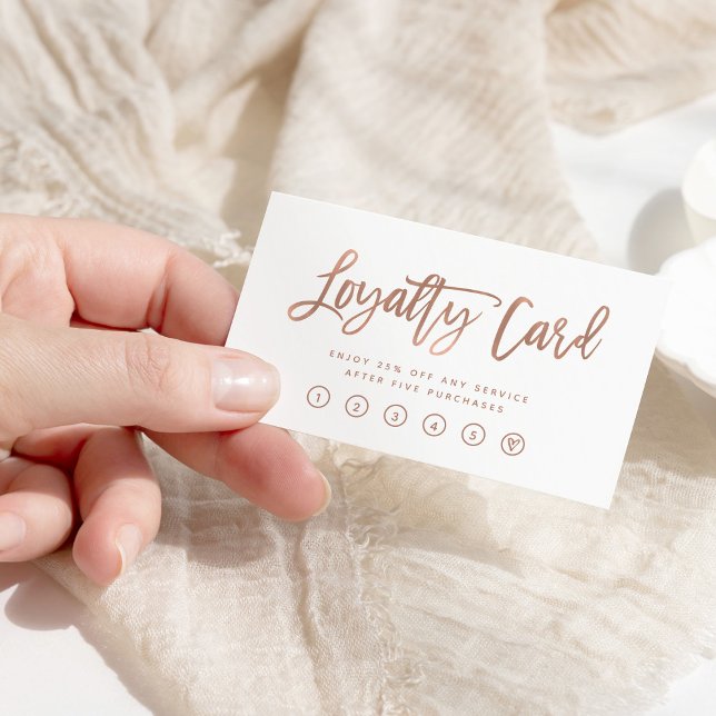 Faux Rose Gold on White Modern Script Loyalty Card (Creator Uploaded)